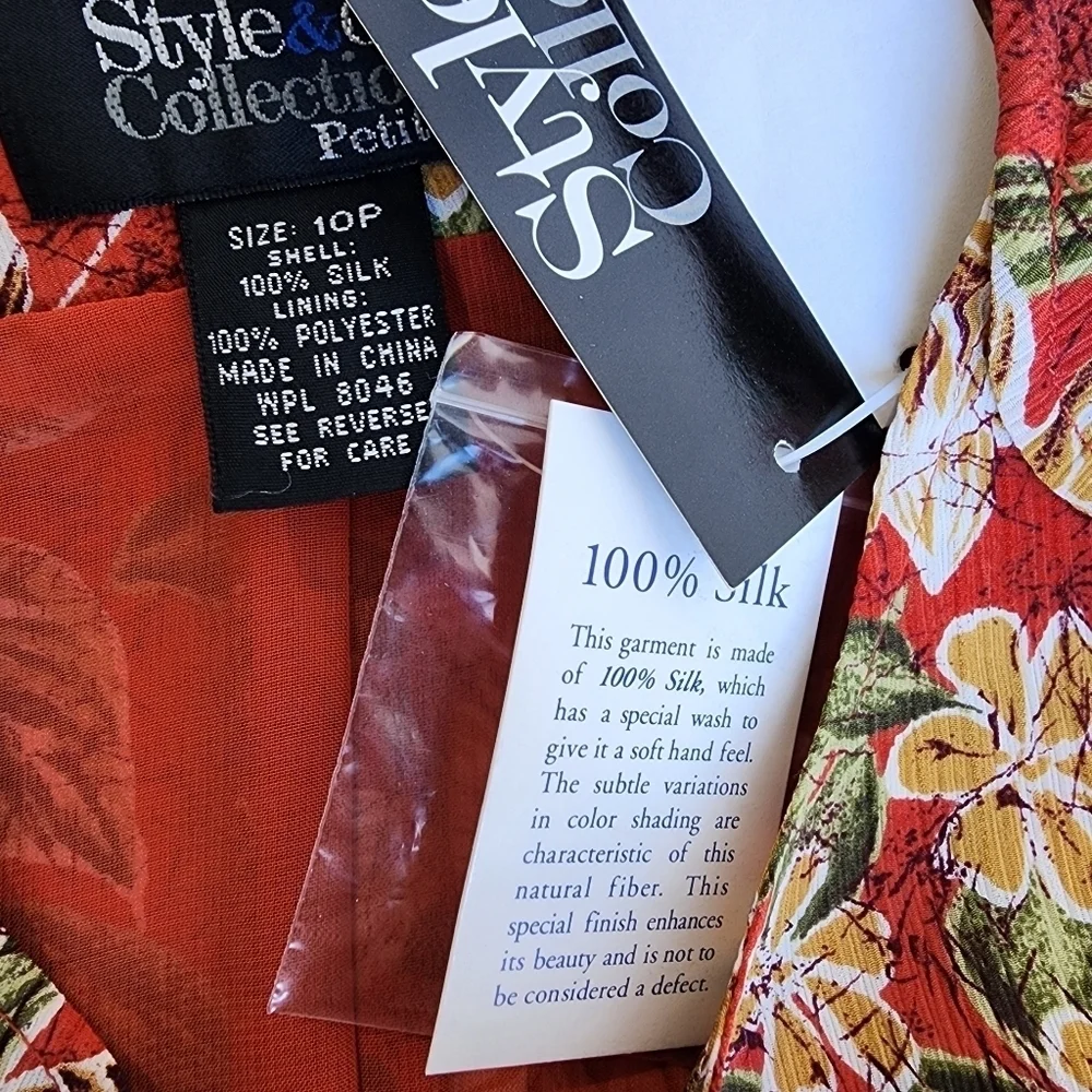 NWT Style & Co. Collection Dress 100% Silk Maxi Tilts & Liner Tropical Red 10P